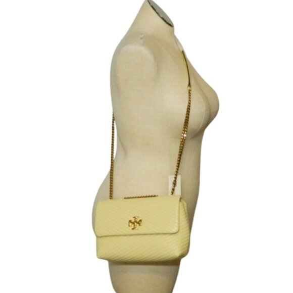 Tory Burch $548 152345 Kira Moto Quilt Small Convertible Flap Bag Lemon NWT! - Picture 5 of 8